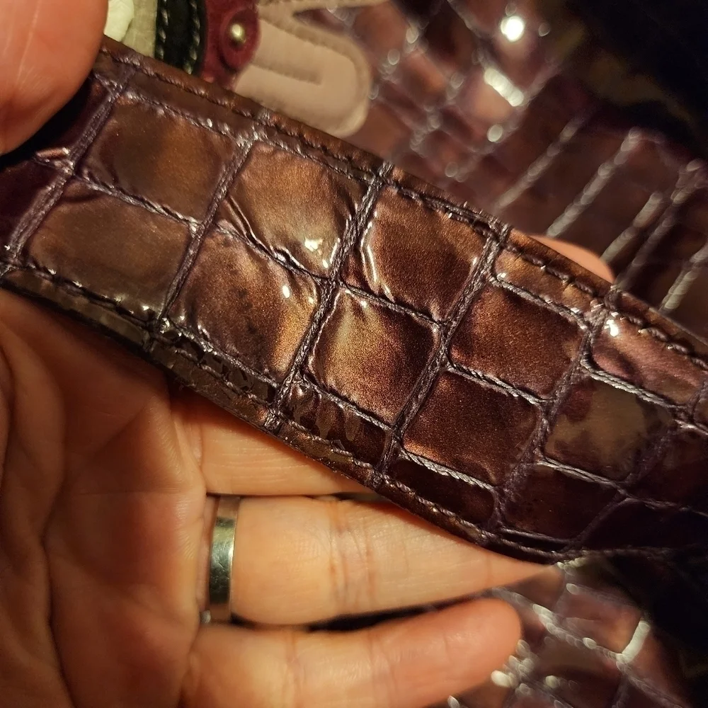 BRIGHTON 2010 CHER CROCO PLUM Leather SHOULDER BAG Heart Flower Details Designer